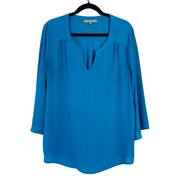 Daniel Rainn Tops - Daniel Rainn Blue Split Neck Long Sleeve Blouse Women's Size XL